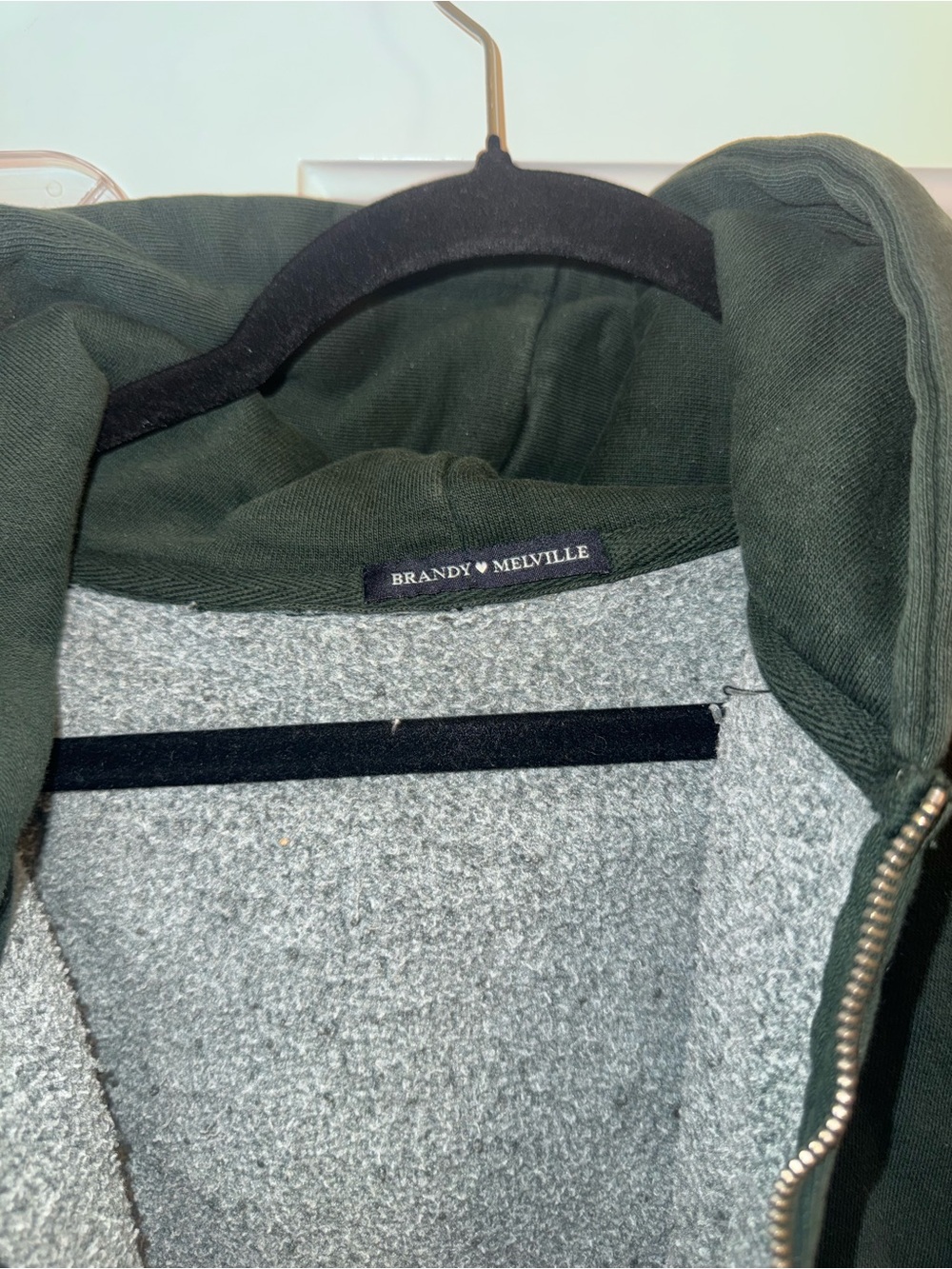 Brandy Melville Forest Green Oversized Zip Hoodie - Picture 2 of 3